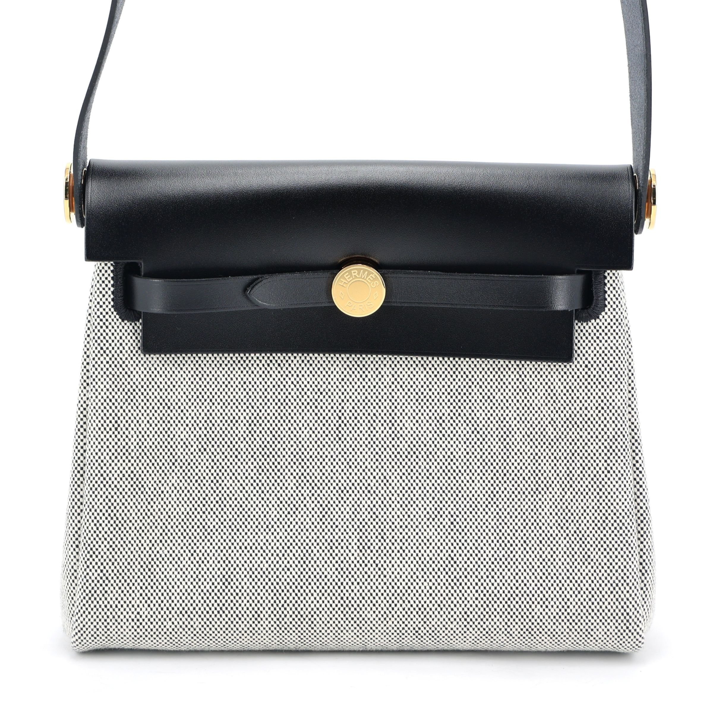 Hermes Brand New ( Rank N ) HERMÈS Herbag Zip Mini 20 Noir (89) Ecru Vache Hunter Canvas Gold hardware W (2024)