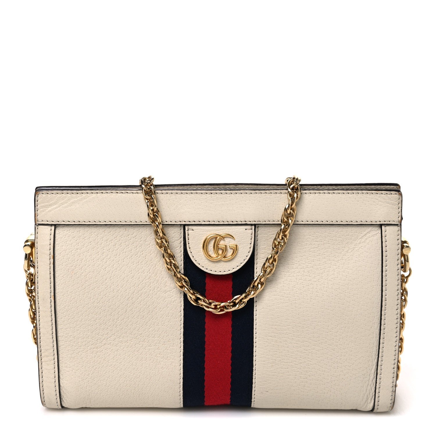Gucci Textured Calfskin Web Small Ophidia Chain Shoulder Bag Mystic White