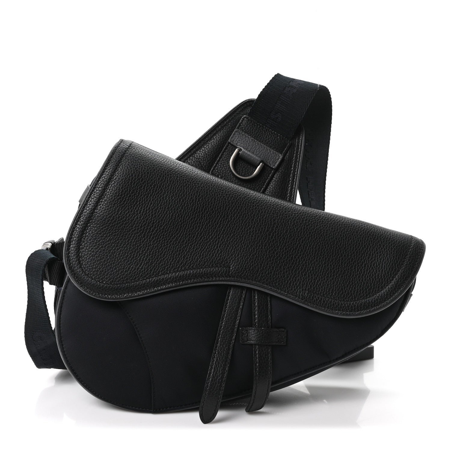 Christian Dior X SACAI Grained Calfskin Technical Fabric Mens Saddle Bag Black