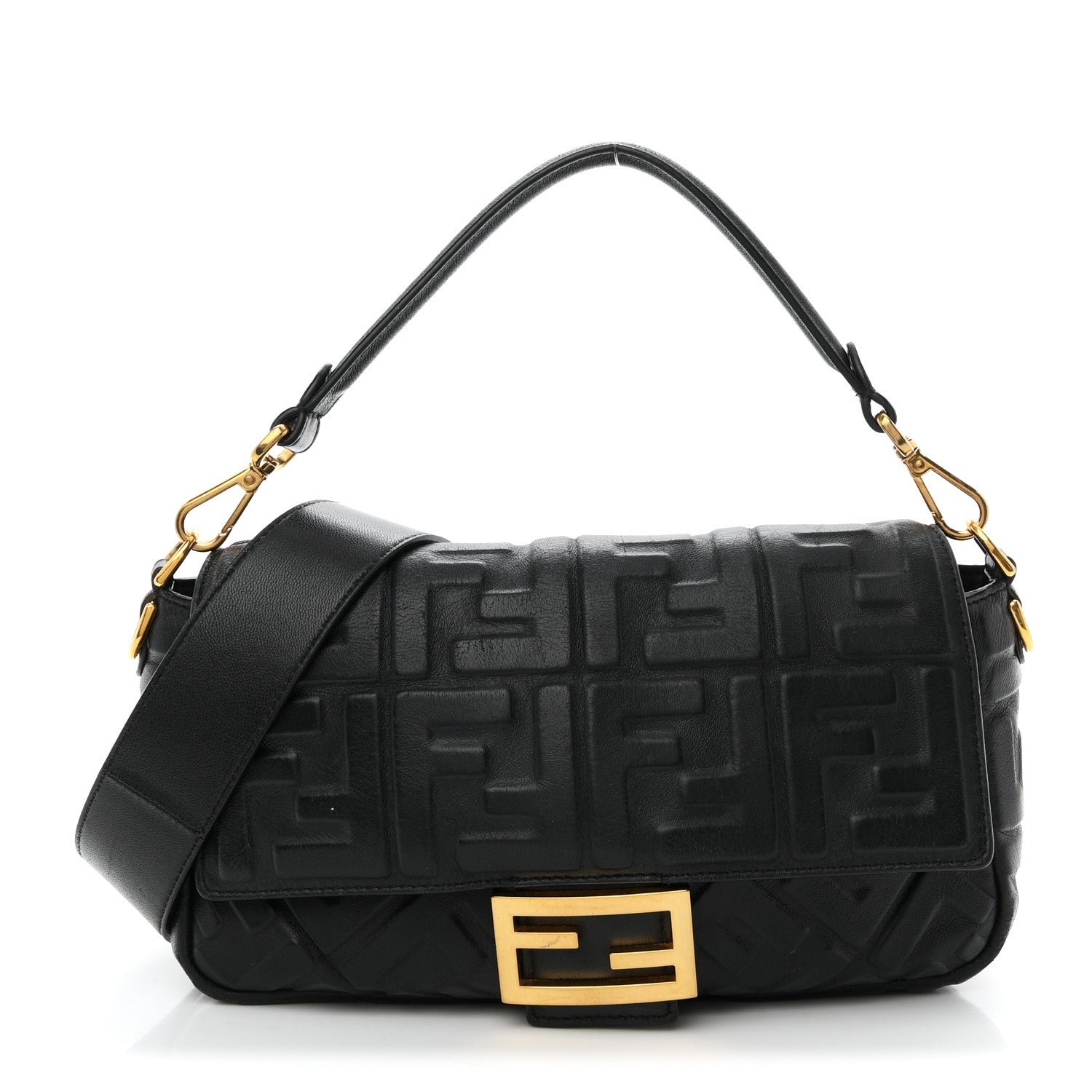 Fendi Nappa FF 1974 Embossed Baguette Black