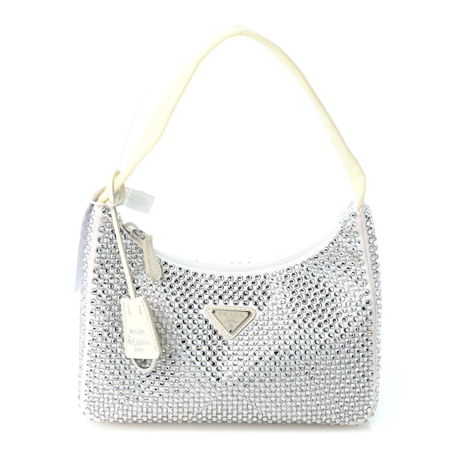 Prada Satin Crystal Mini Re-Edition 2000 Bag White
