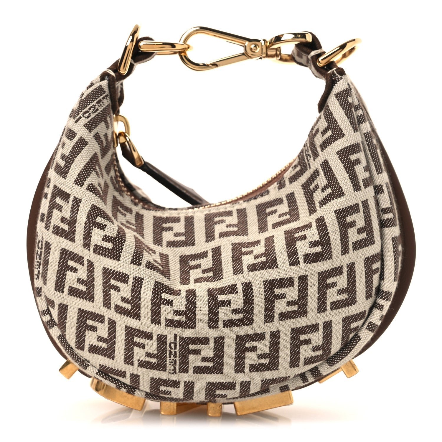 Fendi Fabric Jacquard FF 1974 Nano Fendigraphy Hobo Charm Beige