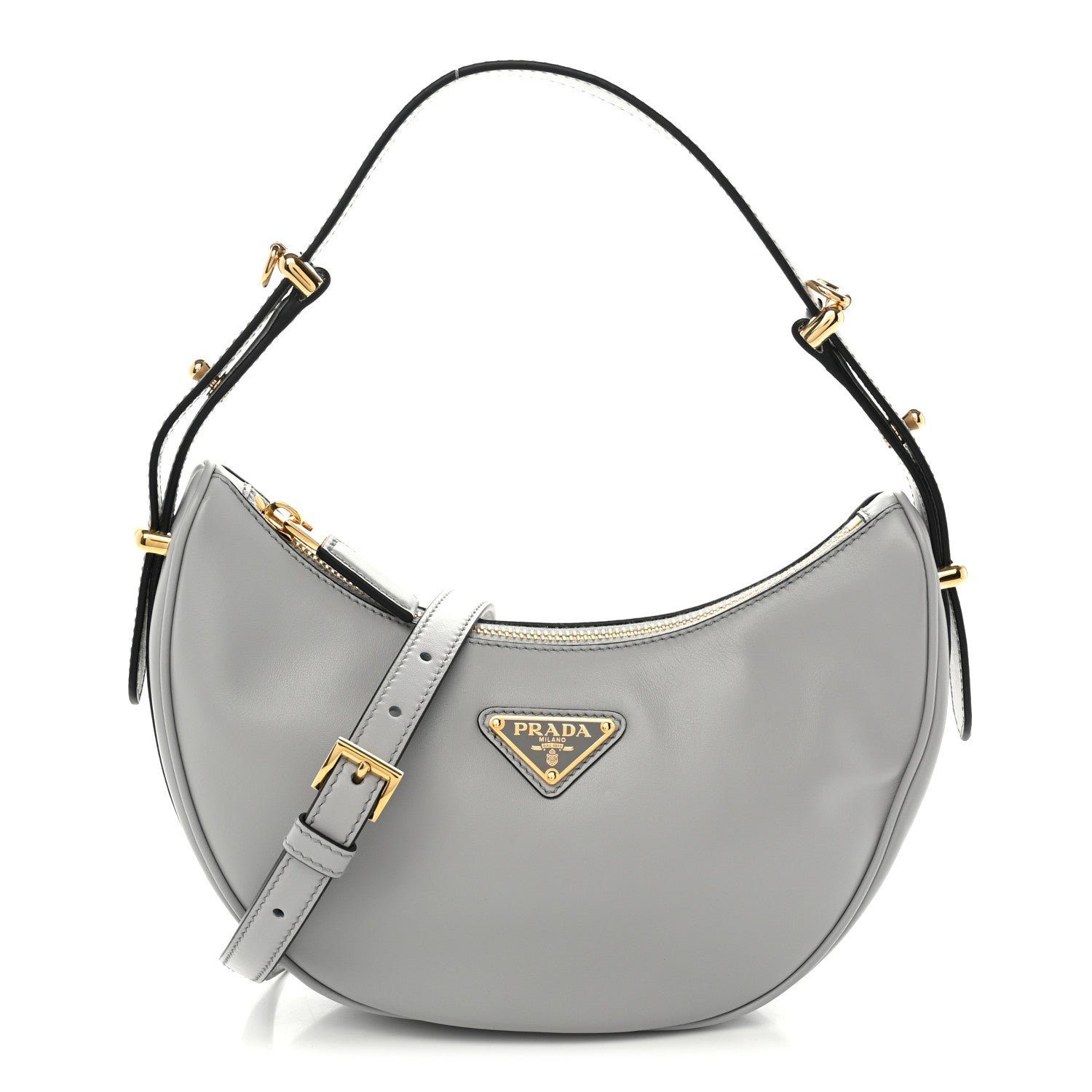 Prada Soft Calfskin Arque Shoulder Bag Granito