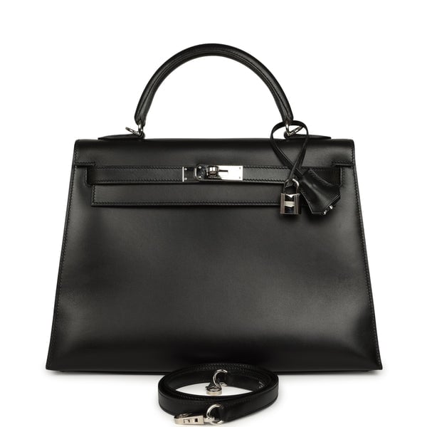 Vintage Hermes Kelly Sellier 32 Black Box Palladium Hardware