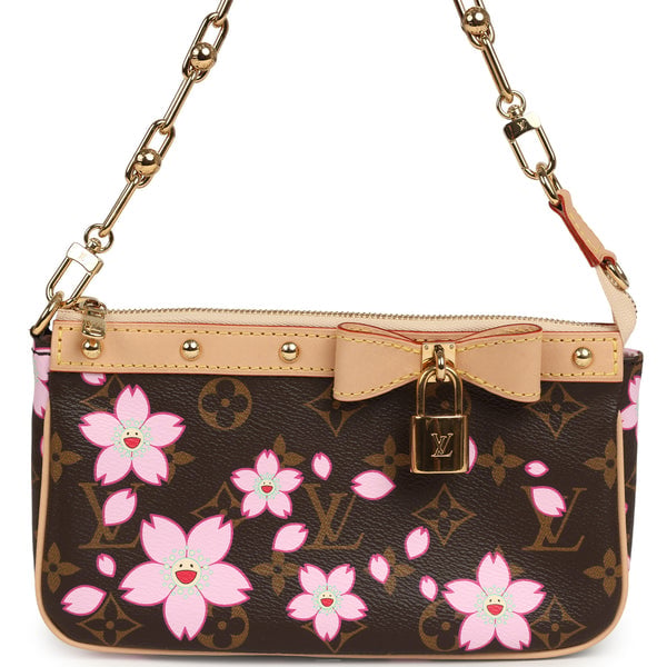 Louis Vuitton X Takashi Murakami Cherry Blossom Pochette Accessories Brown Monogram Gold Hardware