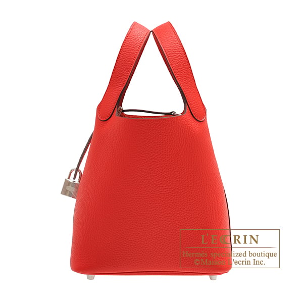 Hermes Picotin Lock bag 18/PM Rouge coeur Clemence leather Silver hardware