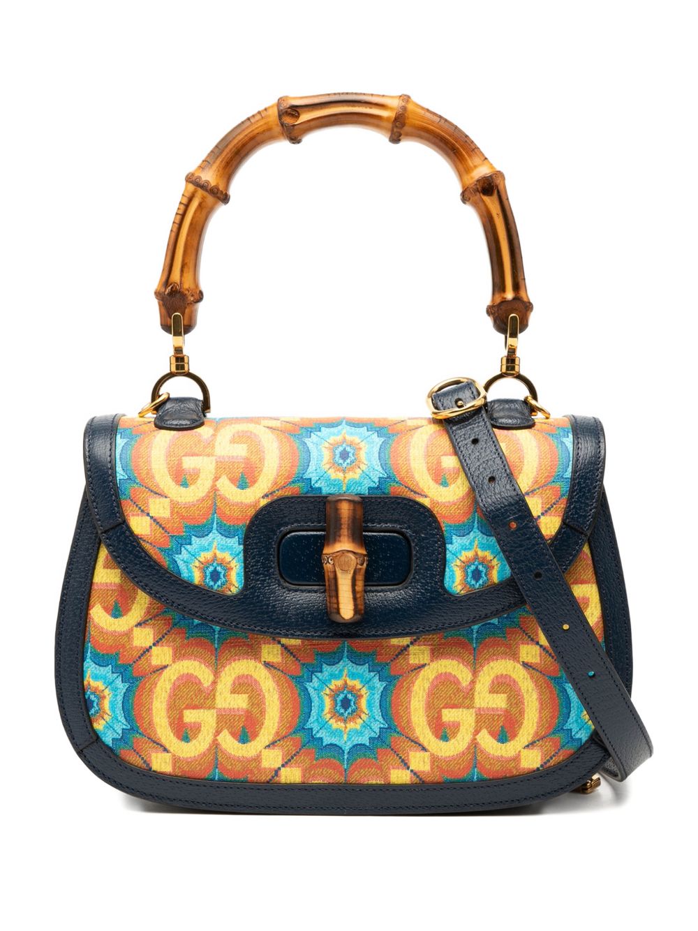 2016-2025 100th Anniversary Medium GG Coated Canvas Kaleidoscope 1947 Bamboo Top Handle Bag satchel