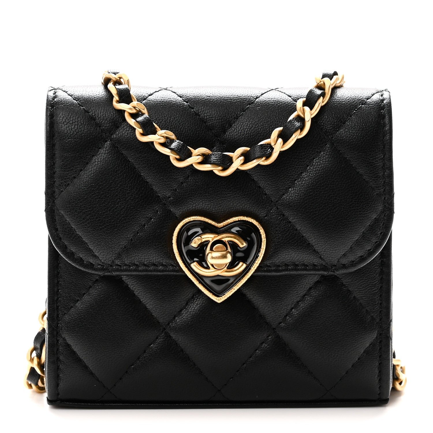 Chanel Lambskin Plexiglass Quilted Coco Love Clutch With Chain Black