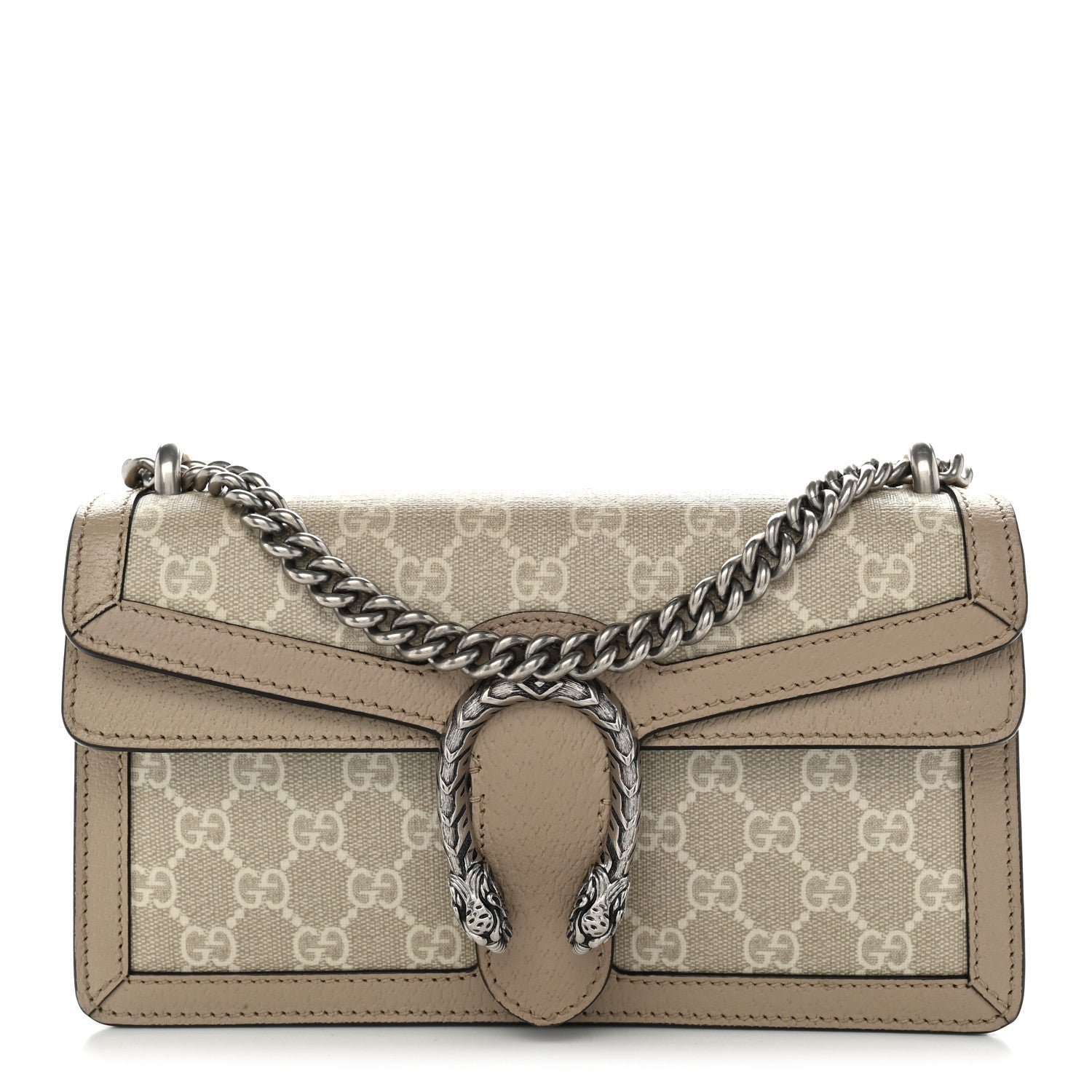 Gucci GG Supreme Monogram Textured Dollar Calfskin Small Rectangular Dionysus Shoulder Bag Beige Mystic White Oatmeal