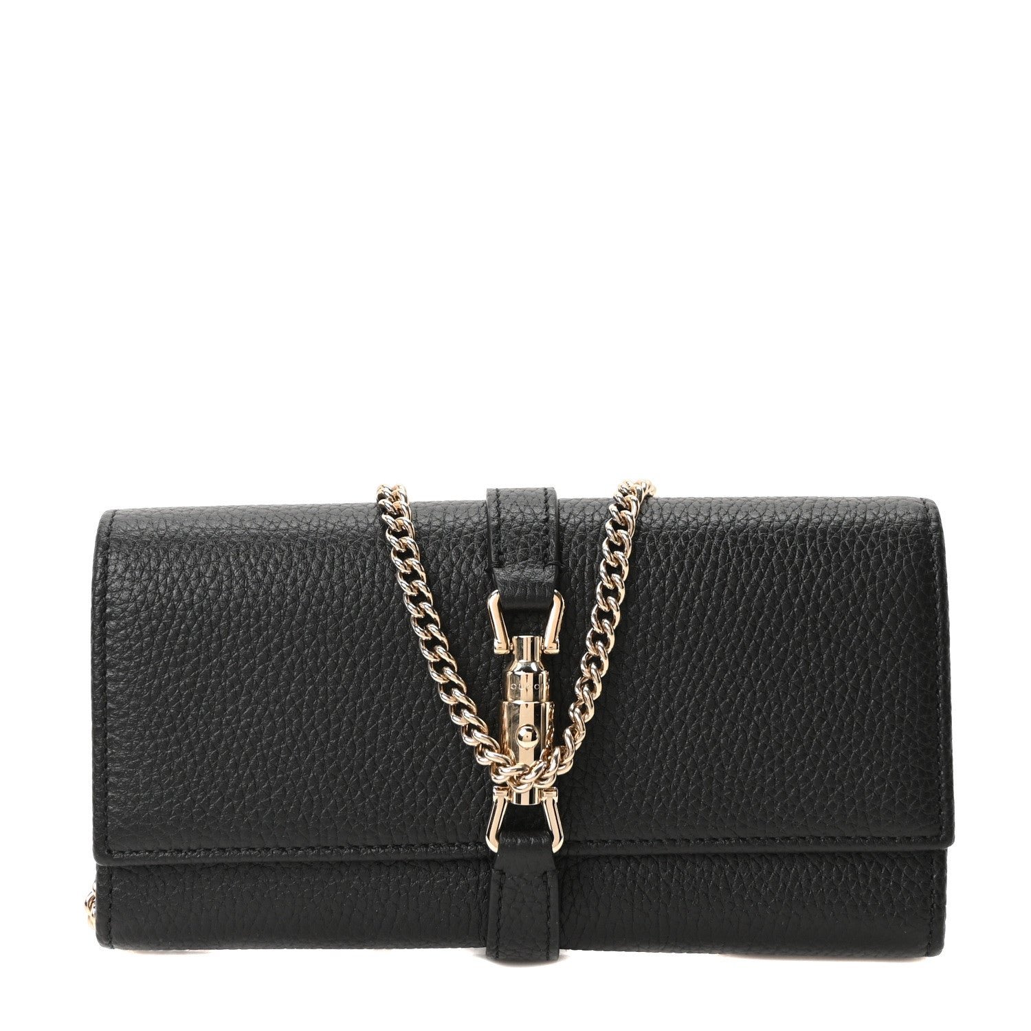 Gucci Pebbled Calfskin Jackie 1961 Chain Wallet Black