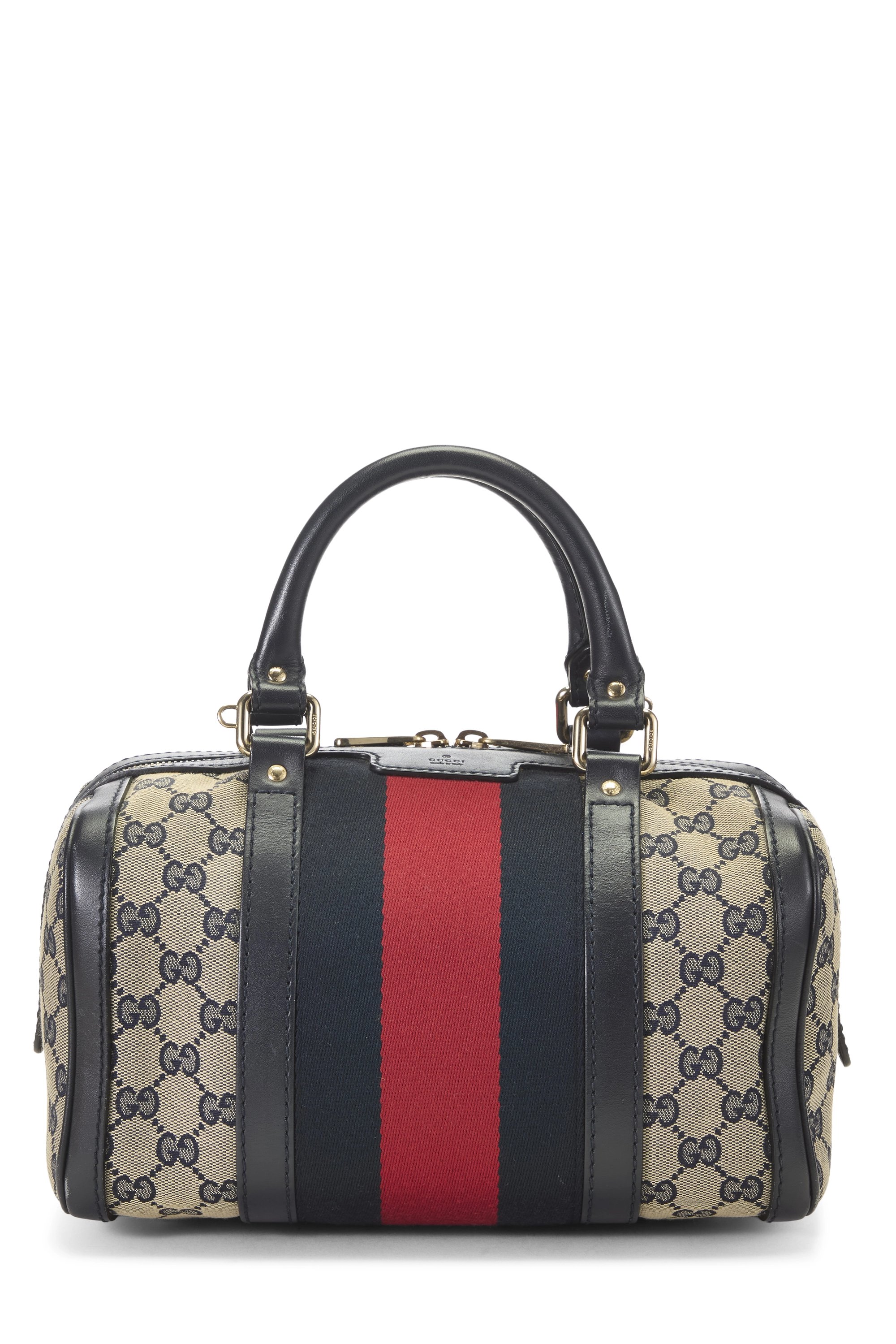 Navy GG Canvas Web Boston Handbag Small