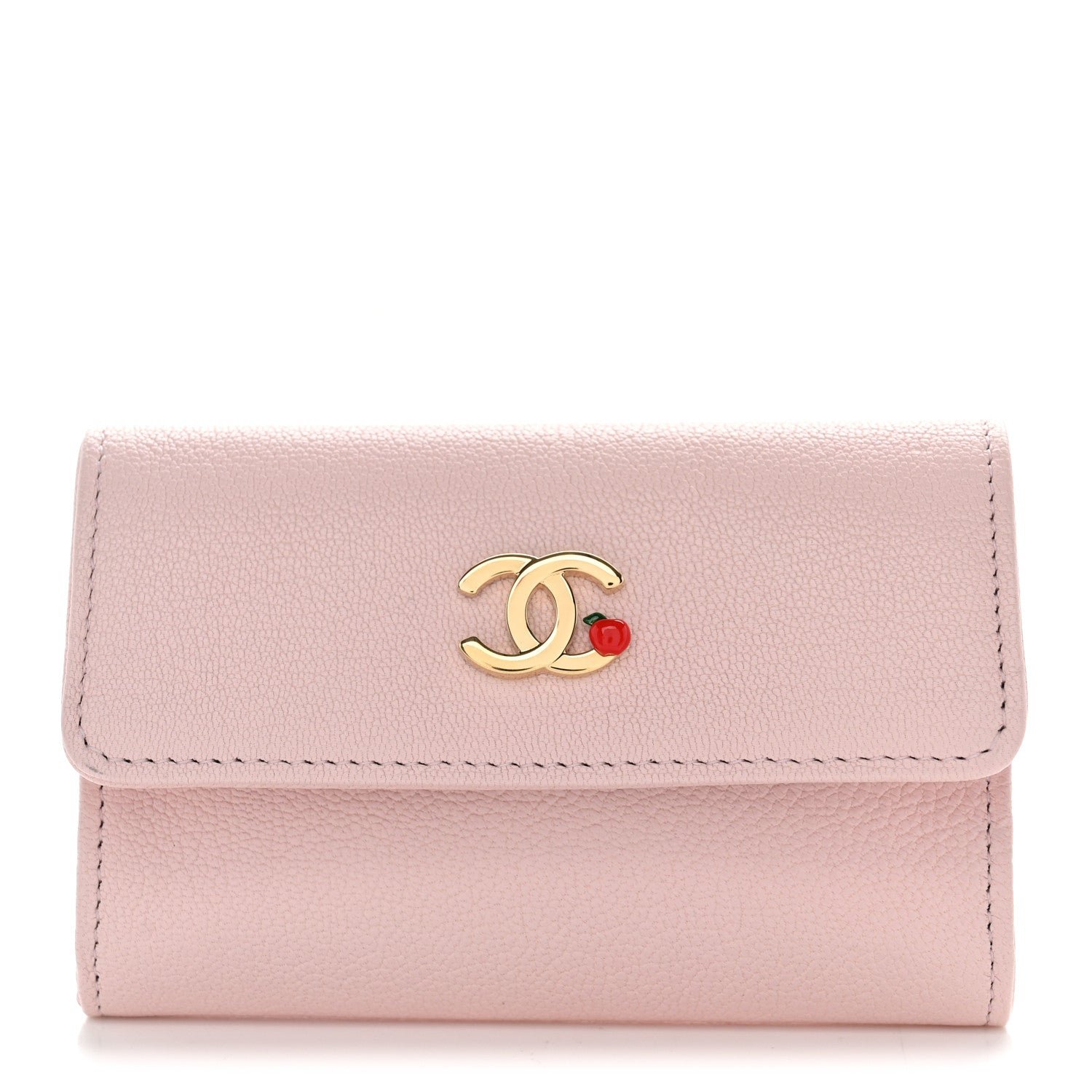 Chanel Grained Goatskin CC Apple Flap Card Holder Light Pink
