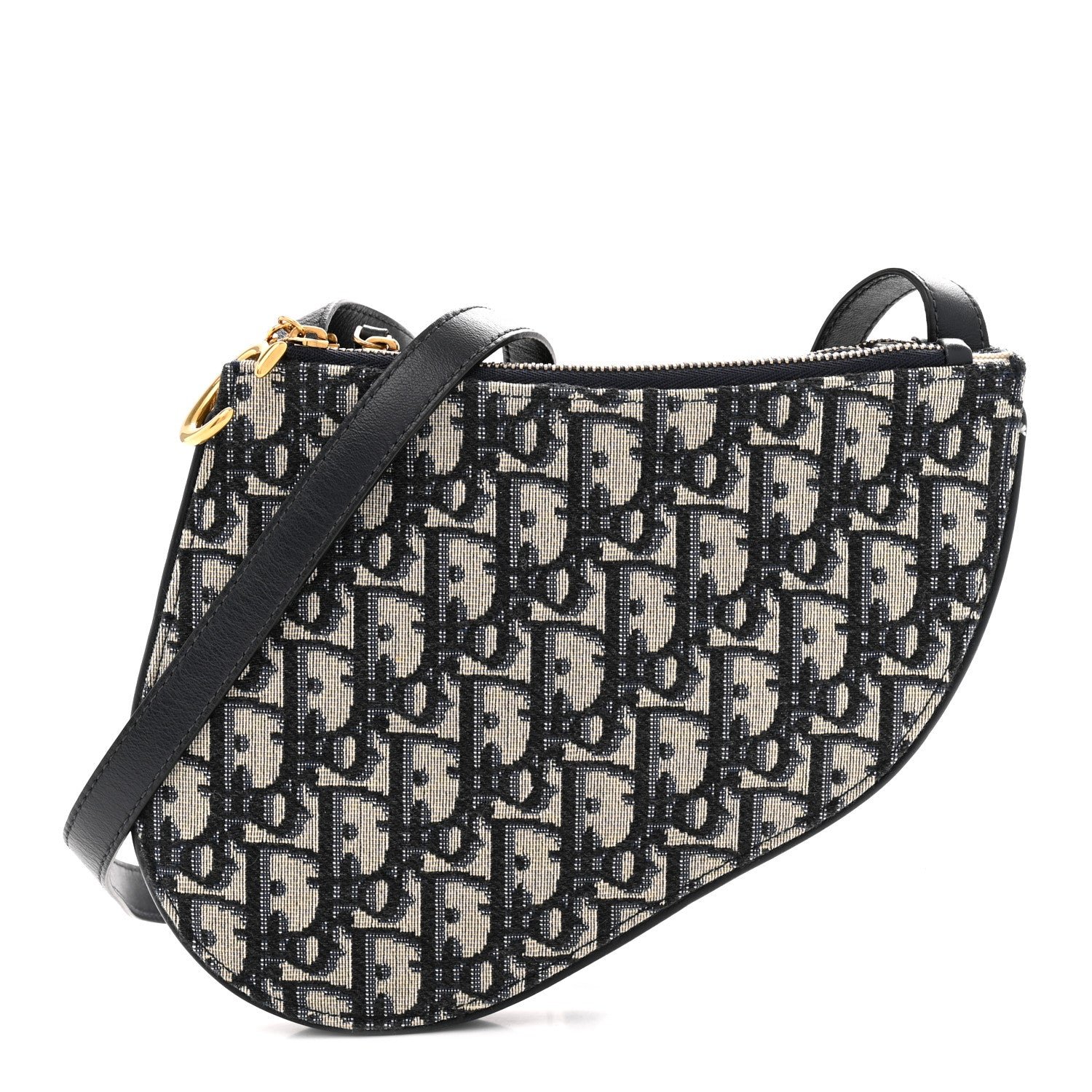 Christian Dior Oblique Saddle Pouch With Strap Navy Blue