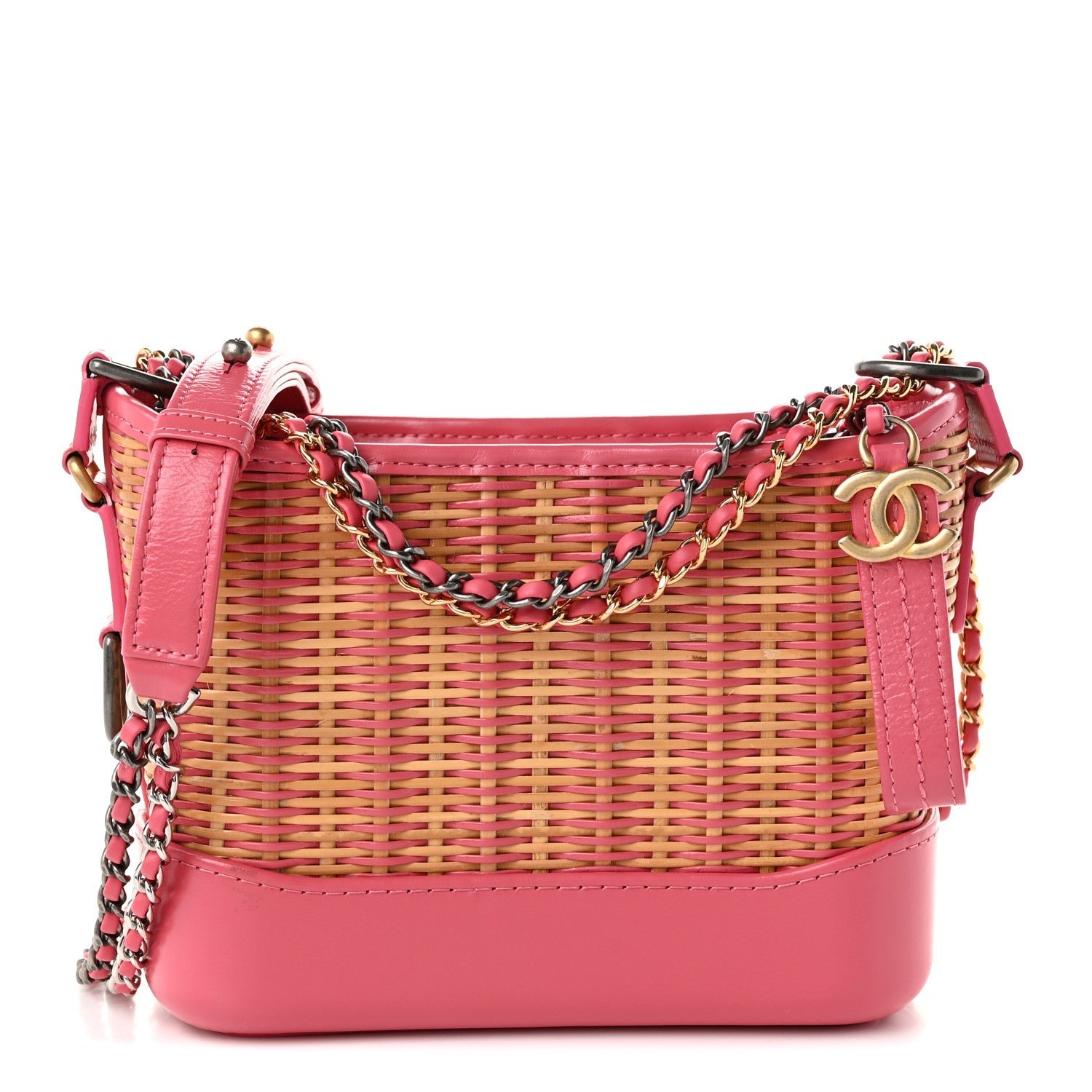 Chanel Rattan Calfskin Small Gabrielle Hobo Beige Pink