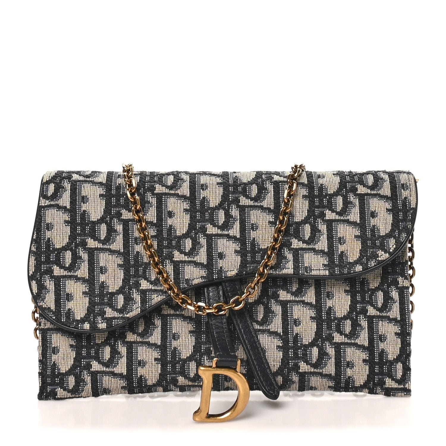 Christian Dior Oblique Saddle Chain Long Wallet Blue