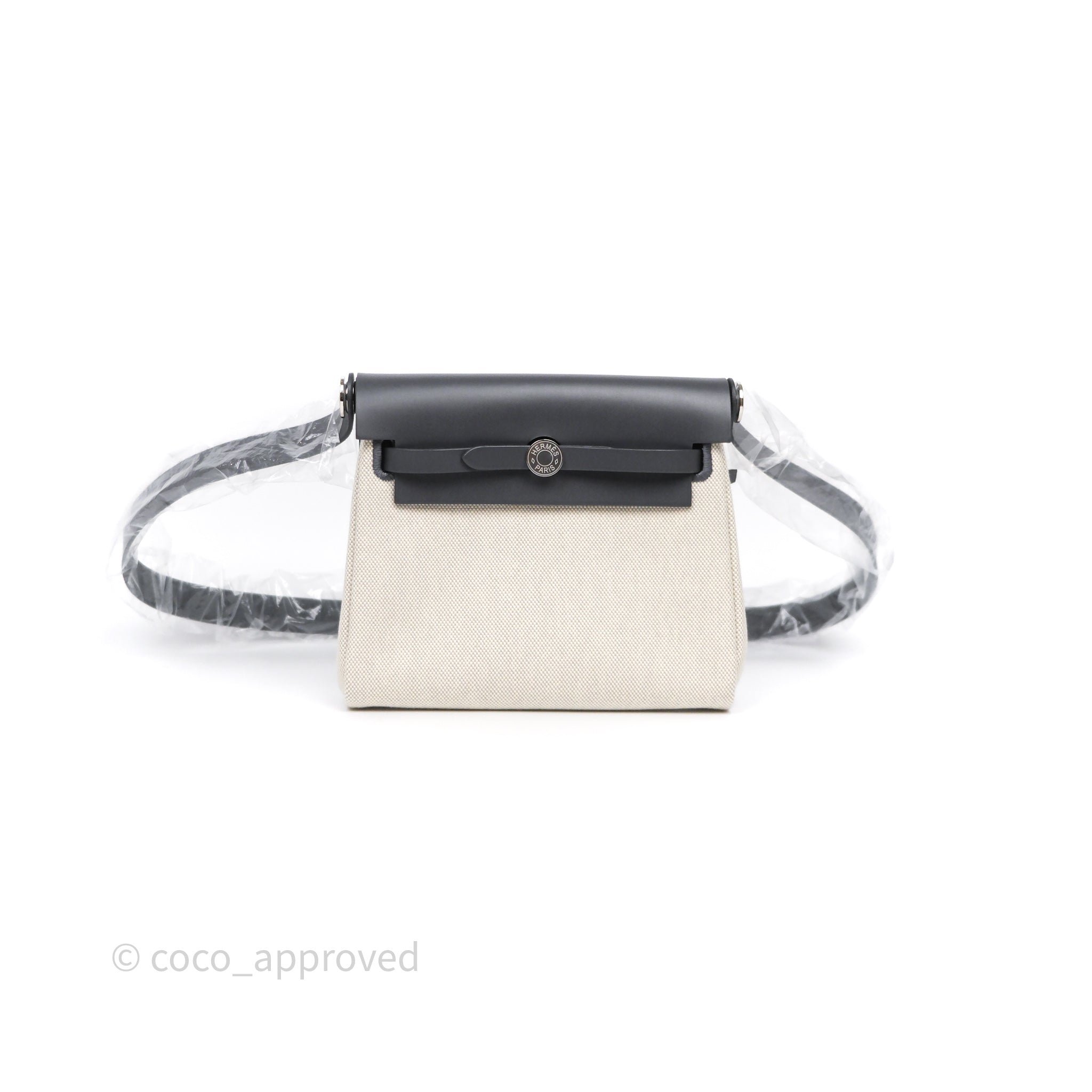 Hermès Zip 20 Mini Herbag Ecru-Bleu Glacier8U/Ardoise85 Canvas Palladium Hardware
