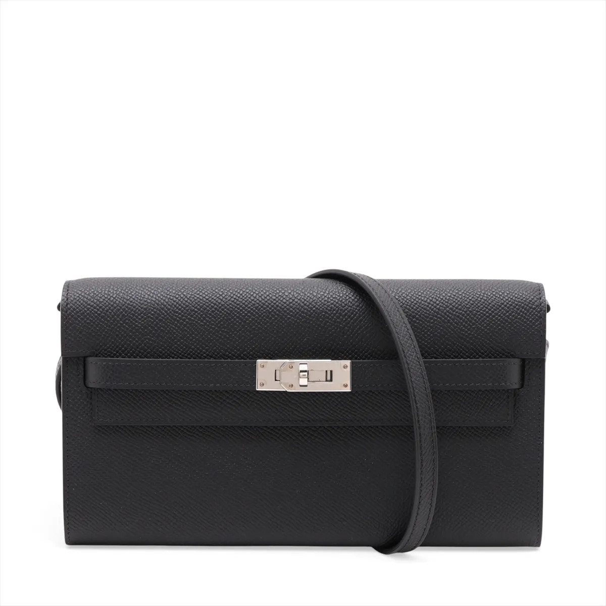 Hermès Kelly Wallet Togo Veau Epsom Black Silver Metal Fittings