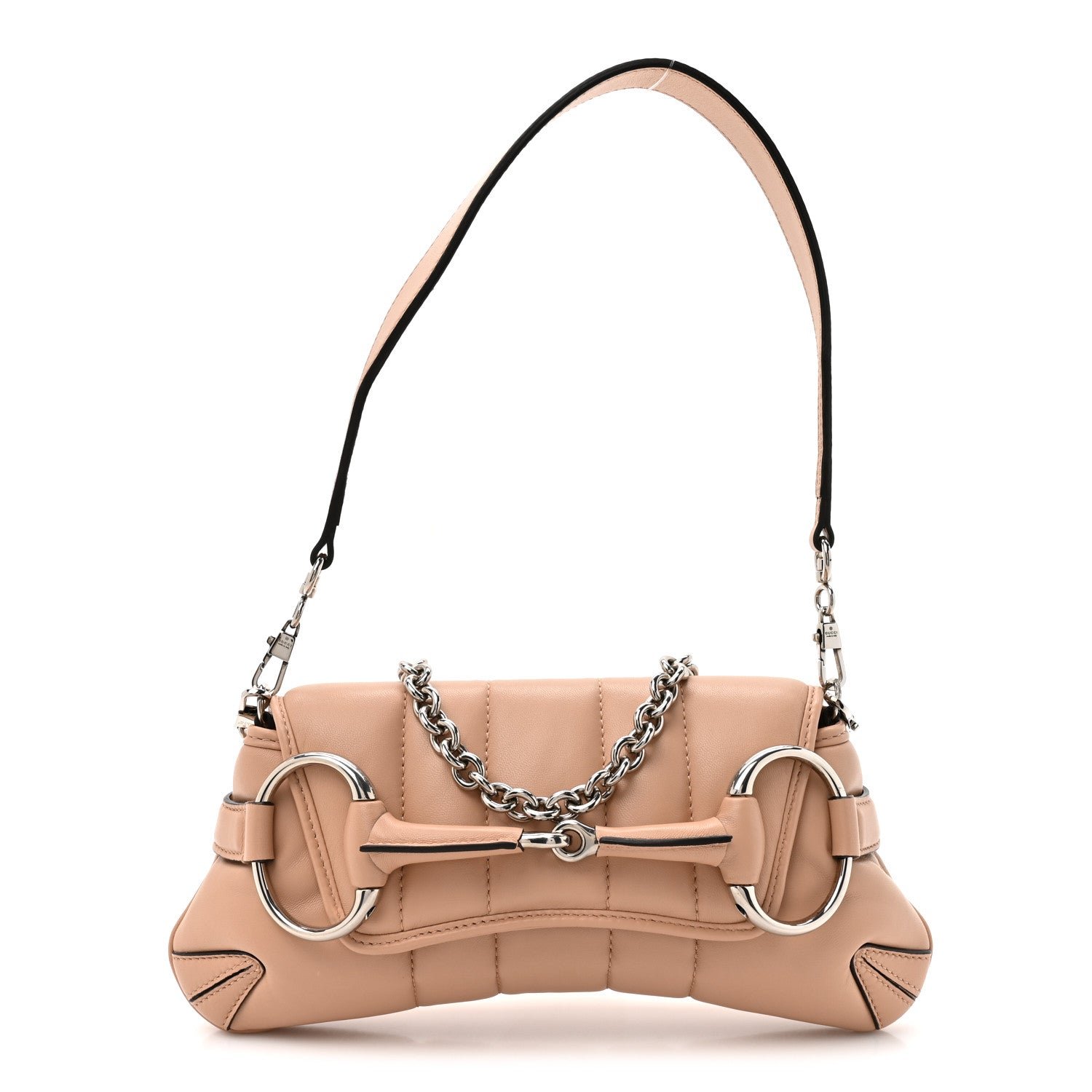 Gucci Nappa Vertical Matelasse Small Maxi Horsebit Chain Shoulder Bag Beige