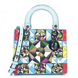 Dior X EDUARDO TERRAZAS Printed Calfskin Medium Lady Dior Art Light Blue Multicolor