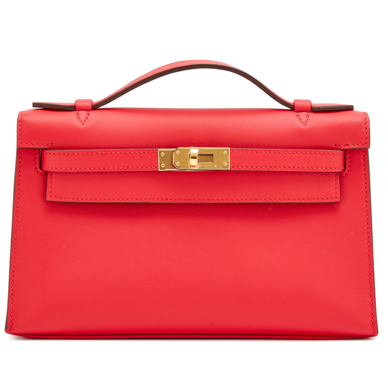 Rouge Radieux Swift Kelly Pochette Gold Hardware, 2026