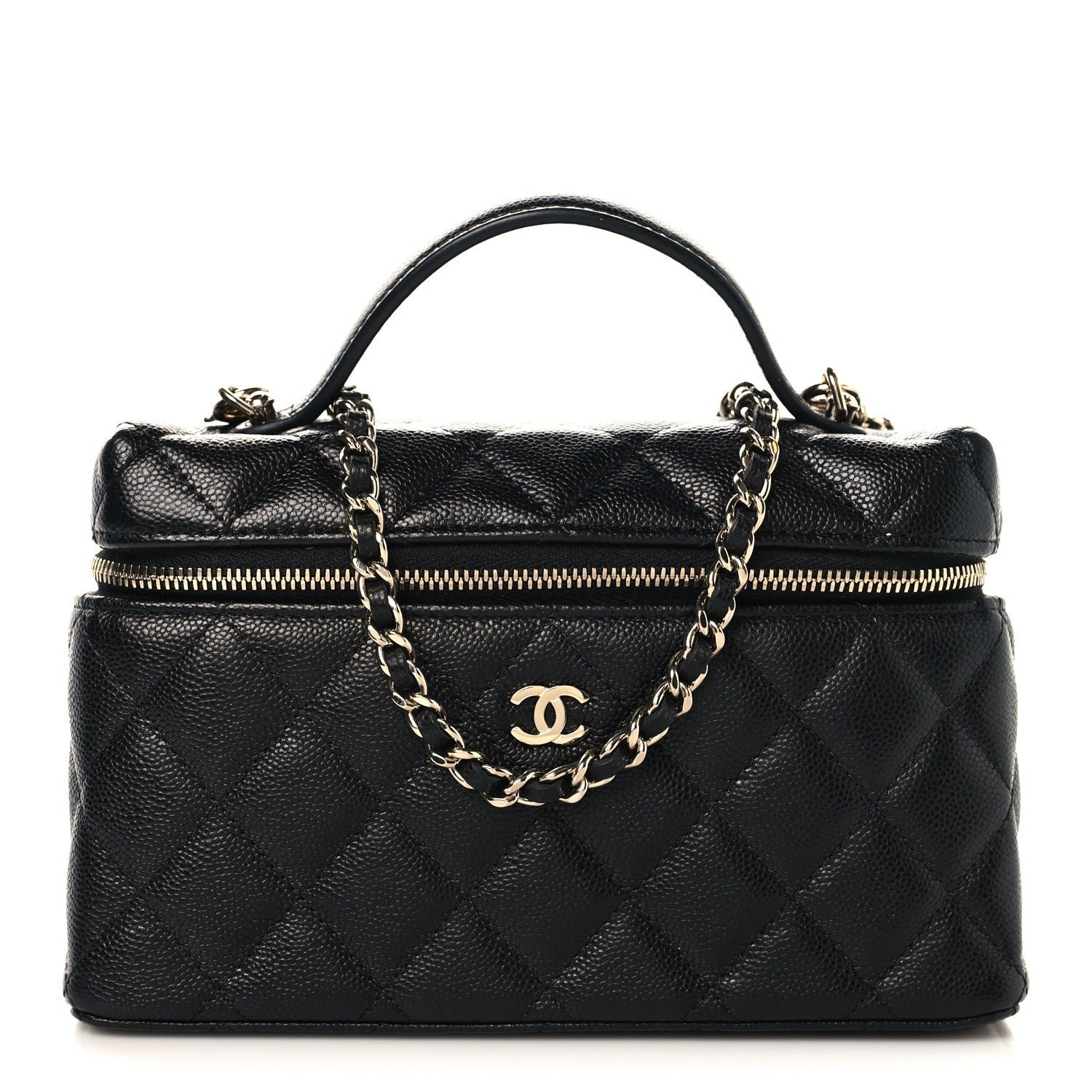 Chanel Caviar Quilted Top Handle Slim Vanity With Chain Black