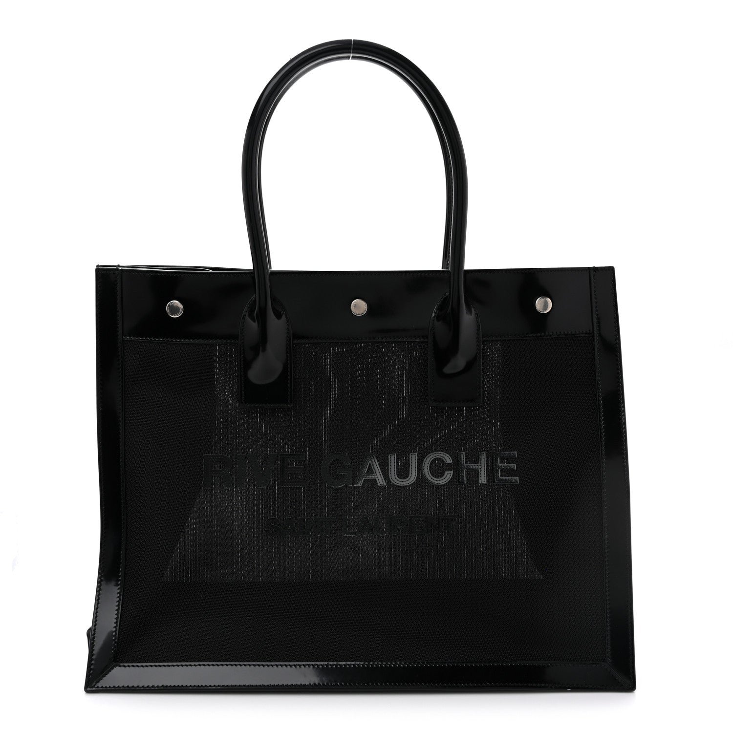 Saint Laurent Mesh Patent Rive Gauche Tote Black