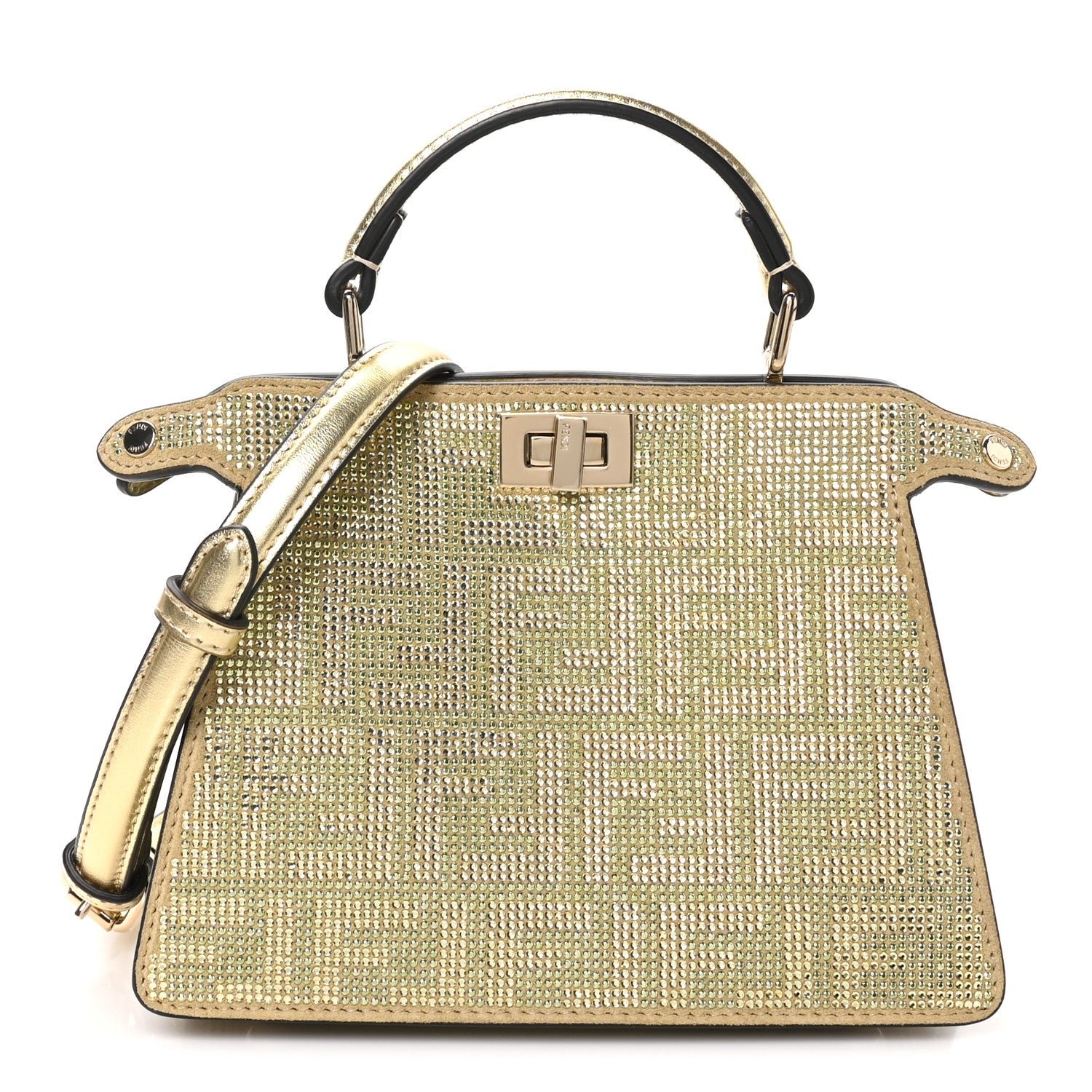 Fendi Crystal Vitello Laminato FF Petite Peekaboo I SEE U Satchel Crystal Platinum Light Gold