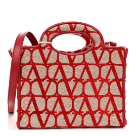 Valentino Garavani Toile Iconographe Goatskin Mini Le Troisieme Shopping Bag Naturale Rosso Valentino