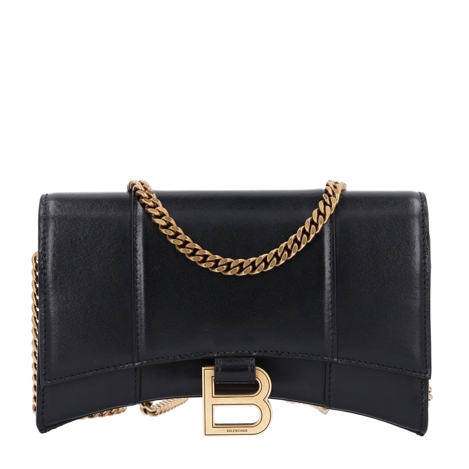 Balenciaga Shiny Box Calfskin Hourglass Chain Bag Black
