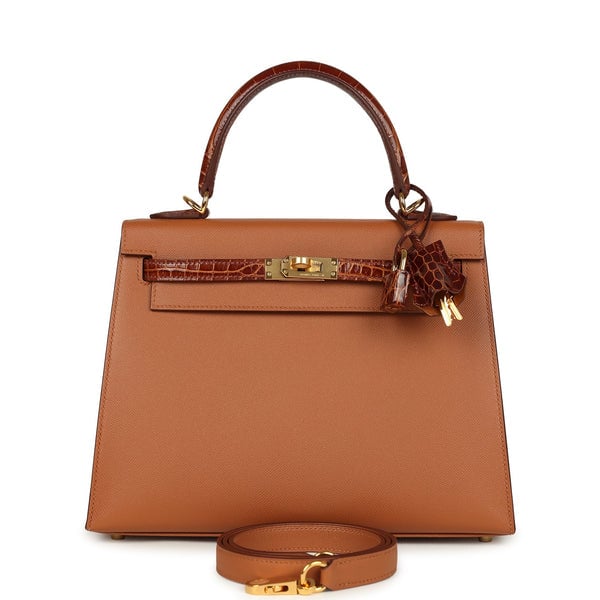 Hermes Hermes Kelly Sellier 25 Gold Madame and Miel Shiny Niloticus Crocodile Touch Gold Hardware