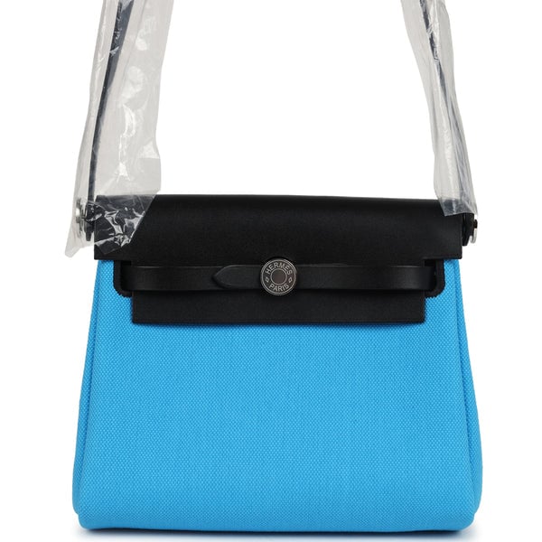 Hermes Hermes Herbag Zip 20 Mini Bleu Riviera Toile H Canvas and Black Vache Hunter Palladium Hardware