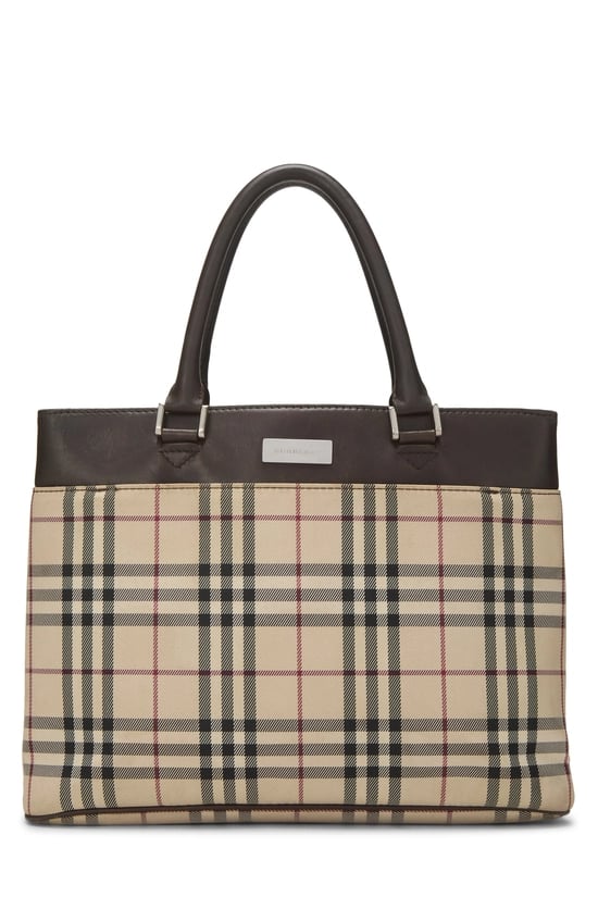 Brown House Check Nylon Handbag Small