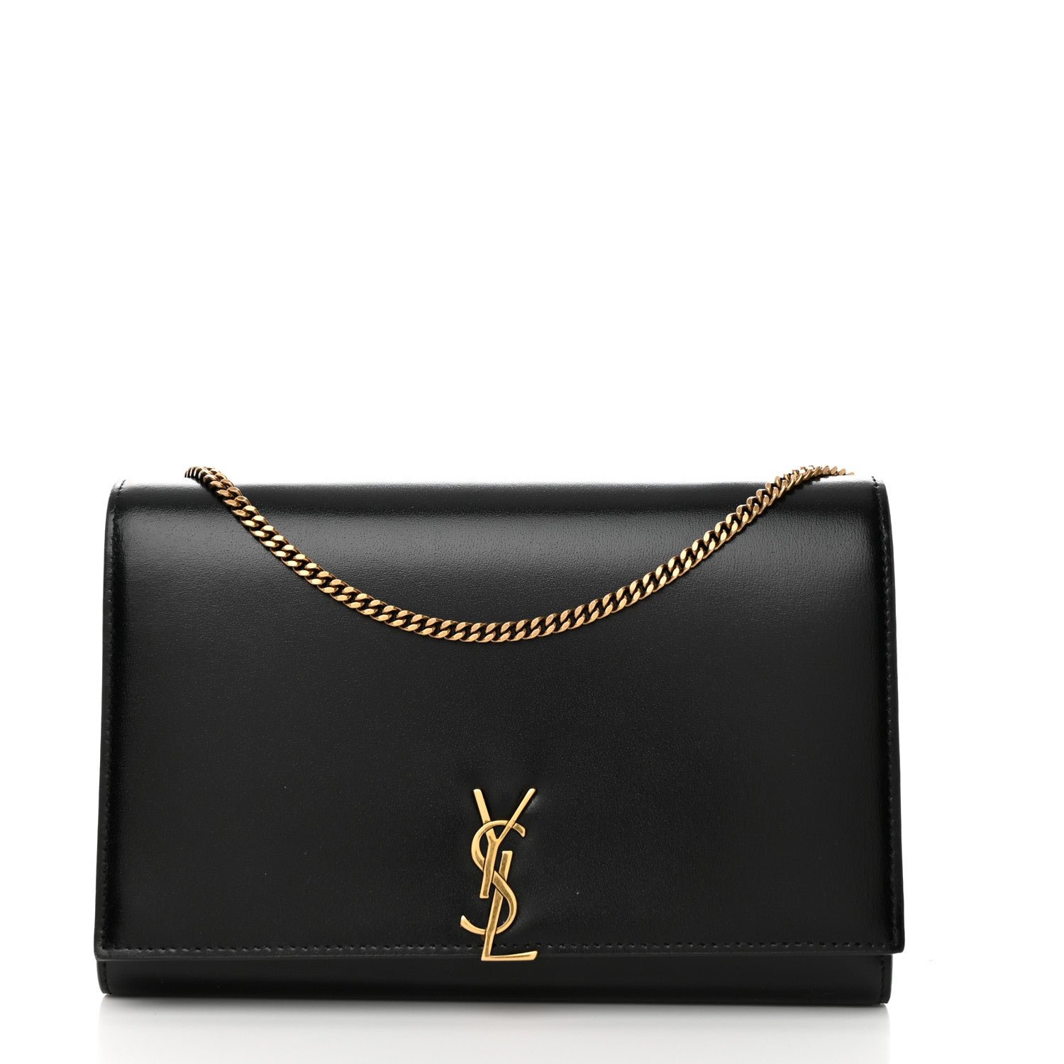 Saint Laurent Glossy Calfskin Monogram Chain Wallet Black
