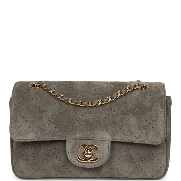 Chanel Mini "Souplissimo" Flap Bag Dark Grey Suede Gold Hardware