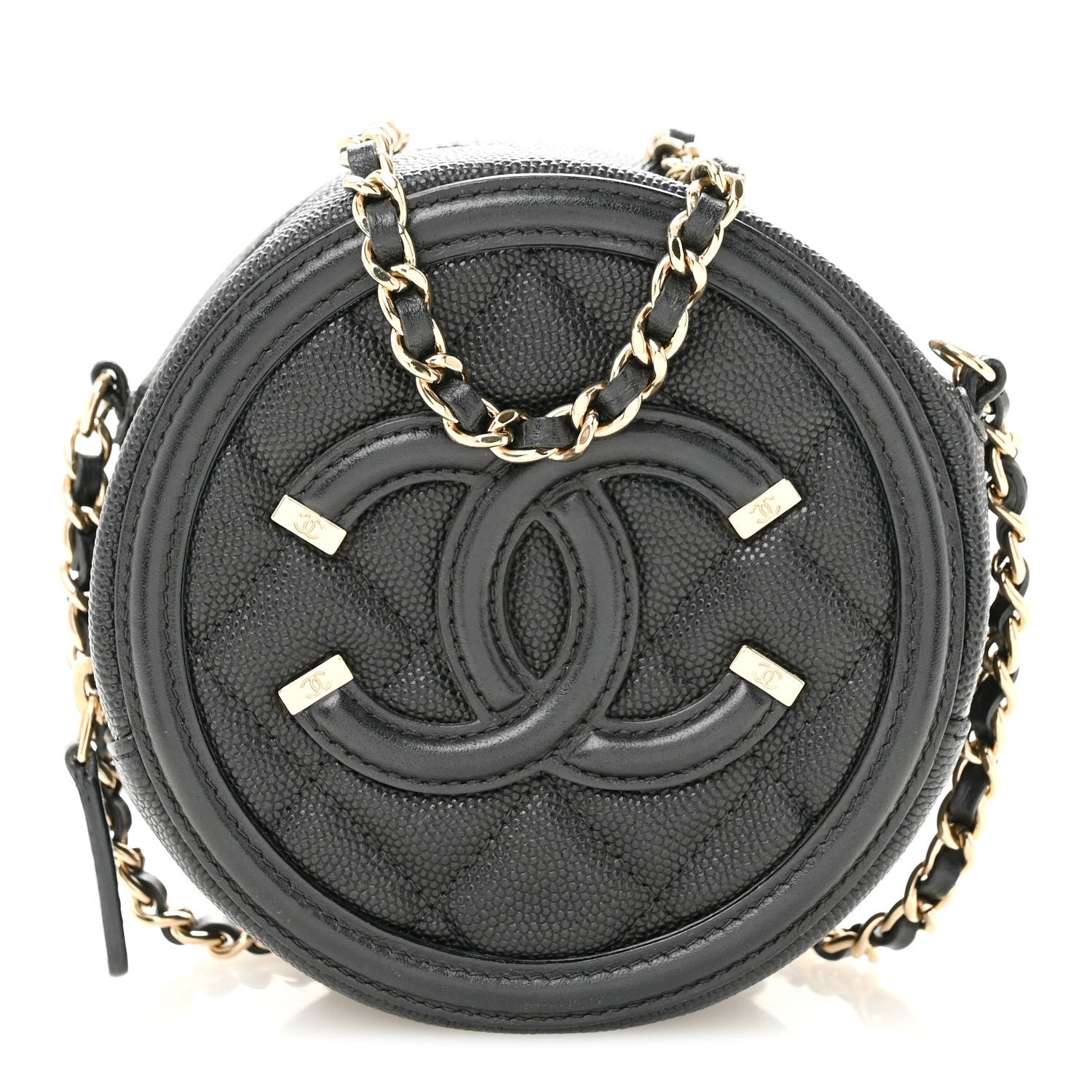 Chanel Caviar Quilted Round Filigree Crossbody Black