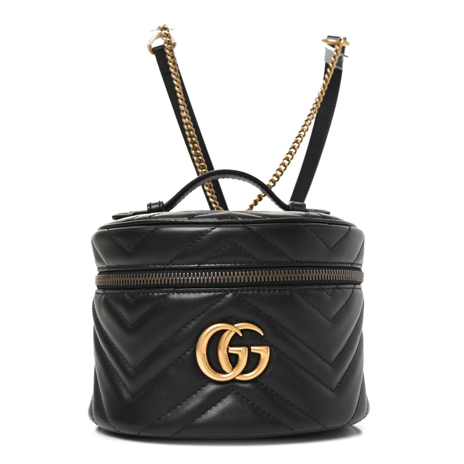Gucci Calfskin Matelasse Chevron Mini GG Marmont Top Handle Bag Black