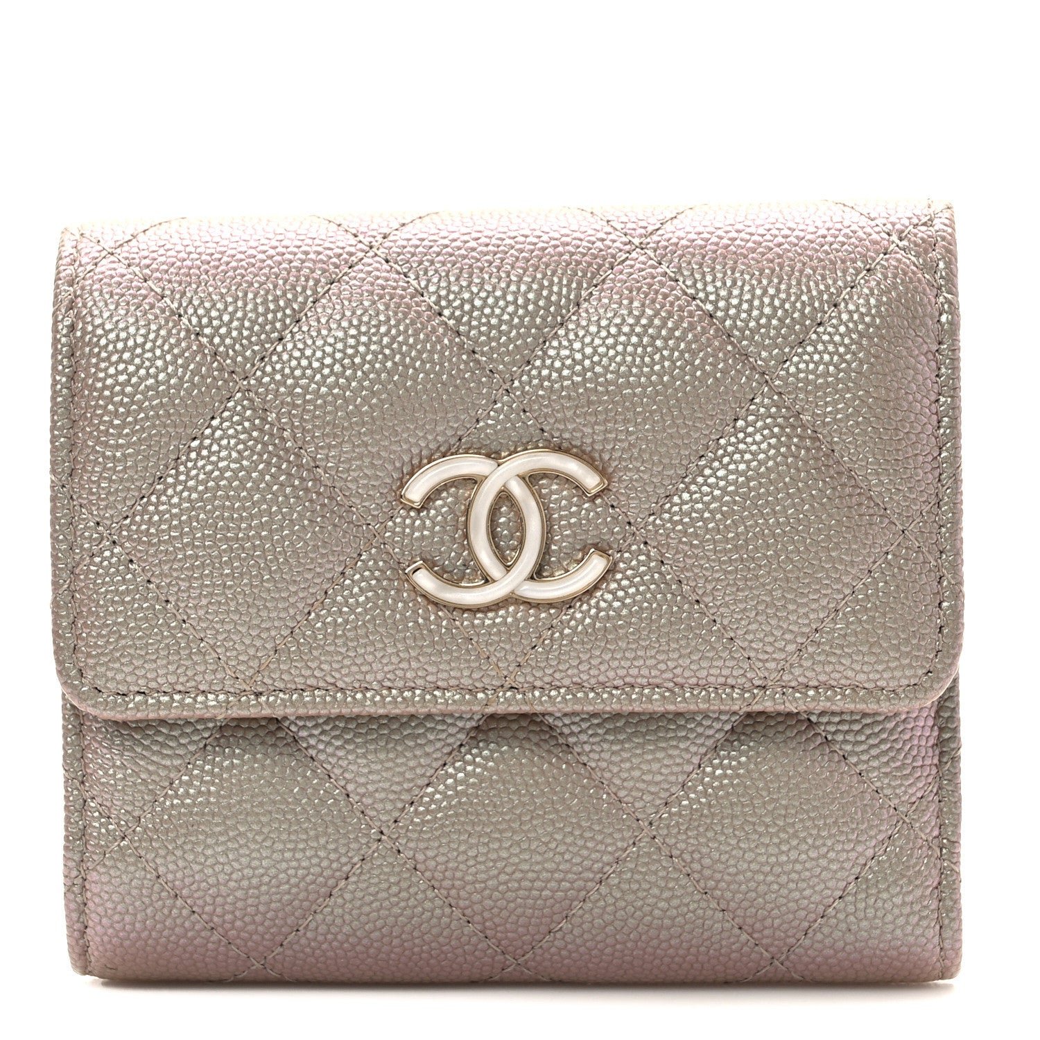 Chanel Iridescent Caviar Quilted Small Flap Wallet Beige