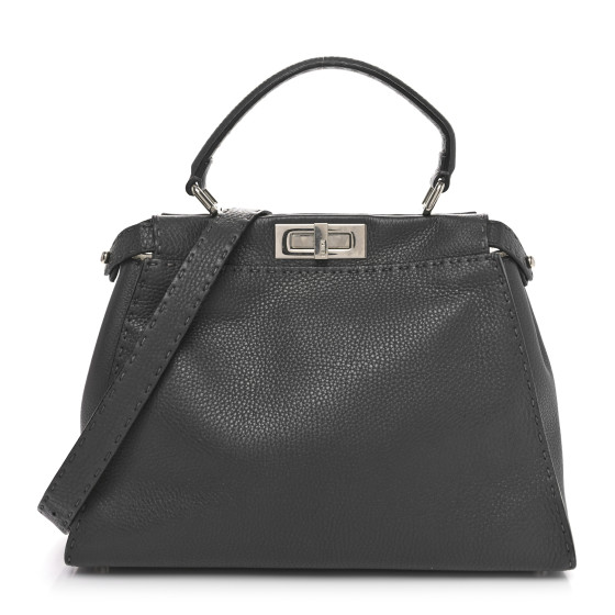 Fendi Cuoio Romano Selleria Bi-Color Medium Peekaboo Iconic Satchel Asfalto Latte