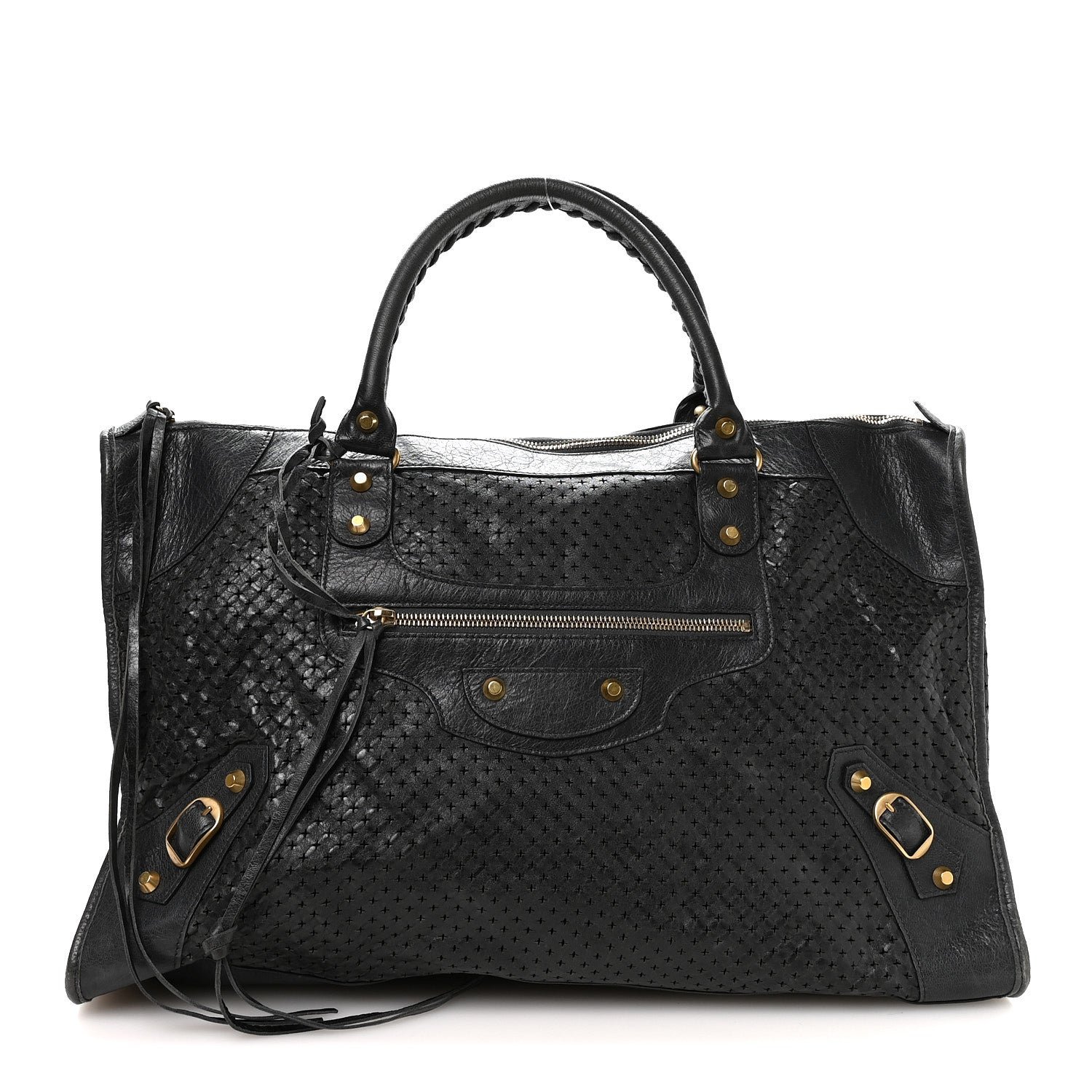 Balenciaga Agneau Laser Cut Cross Classic Gold Hardware Work Grey
