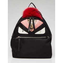 Fendi Fendi Black Nylon/Leather/Snakeskin Medium Monster Eyes Backpack Bag - 8BZ035