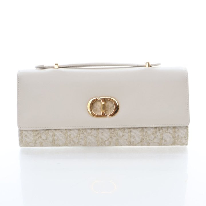 Christian Dior Medium Calfskin Oblique Canvas Miss Caro Top Handle Pouch