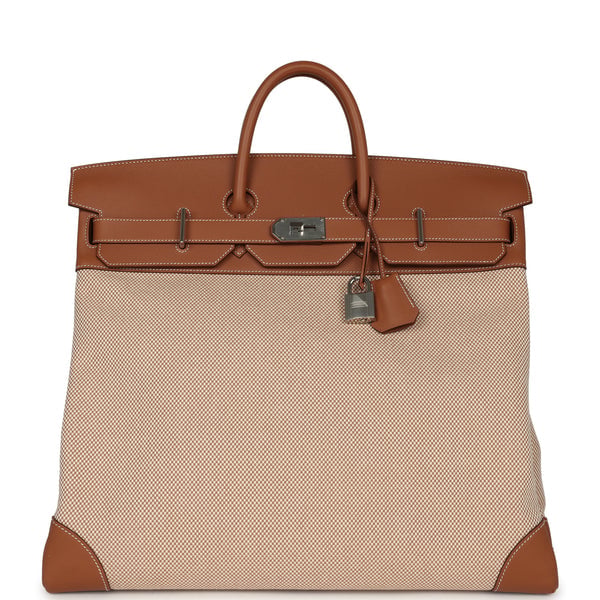 Pre-owned Hermes Birkin HAC 50 Gold Evercolor, Toile De Camp Palladium Hardware
