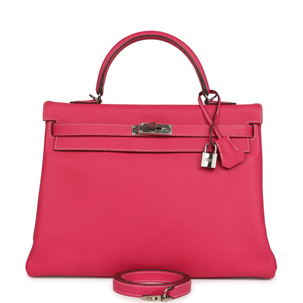 Hermes Pre-owned Hermes Candy Kelly Retourne 35 Rose Tyrien Epsom Palladium Hardware