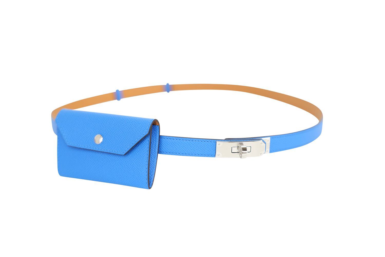 Hermes Kelly Pocket 18 Belt, Blue Bleu Hydra Epsom Calfskin and Palladium Hardware, G 2026 Stamp, New in Box WA001