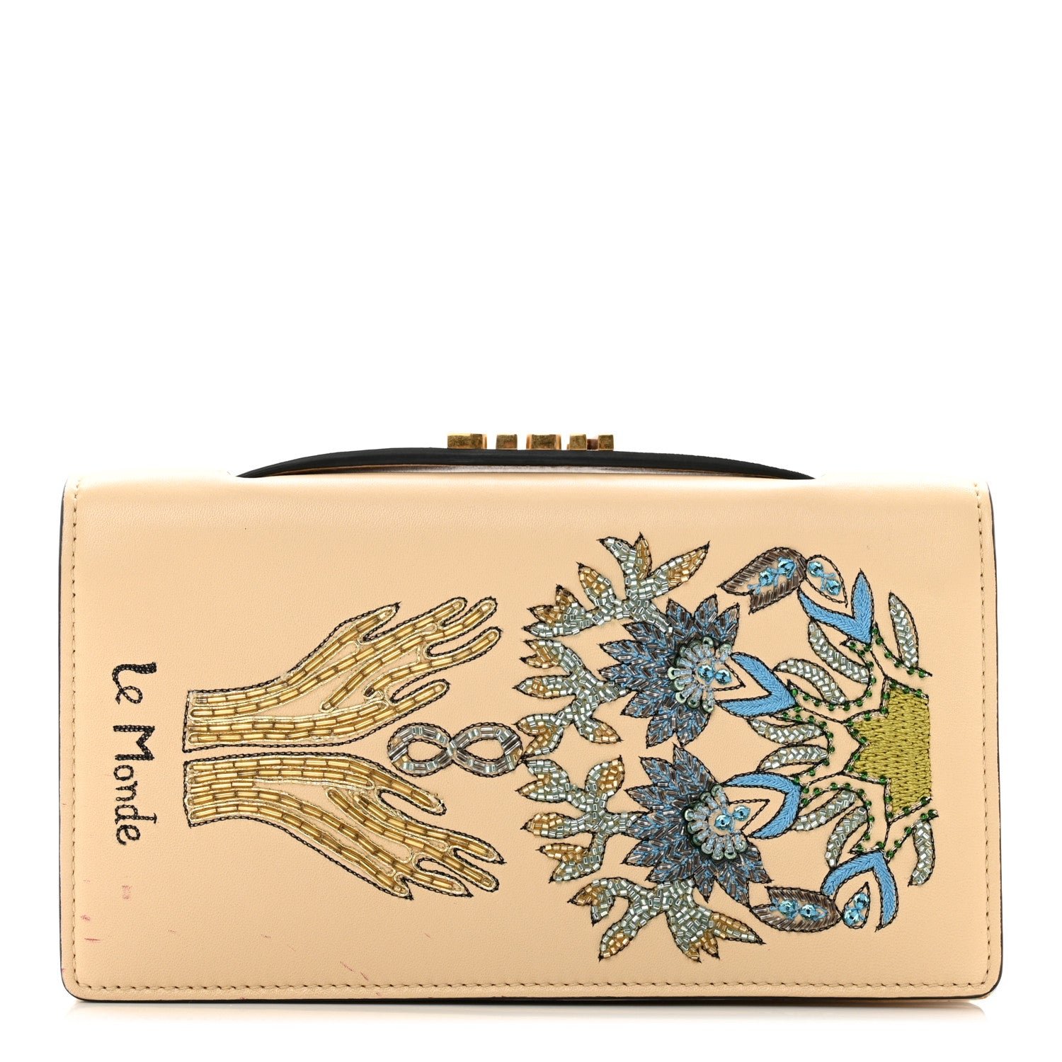 Dior Lambskin Embroidered Le Monde Tarot Pouch Clutch Beige