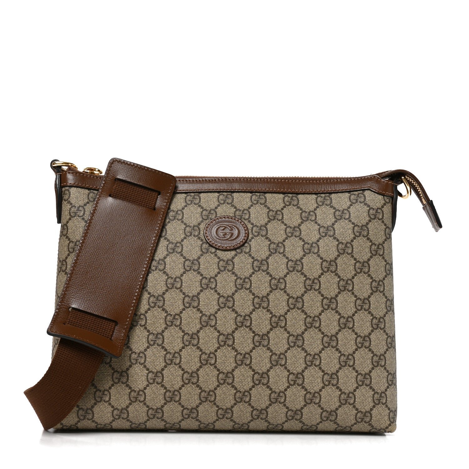 Gucci GG Supreme Monogram Azalea Calfskin Retro Interlocking G Wristlet Messenger Bag Beige Ebony Brown Sugar Beige Ebony Brown Sugar