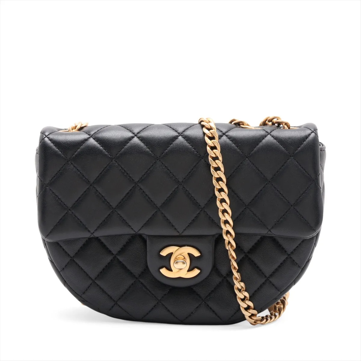 Chanel Matelasse Lambskin Chain Shoulder Bag Camelia Black Gold Metal Fittings r