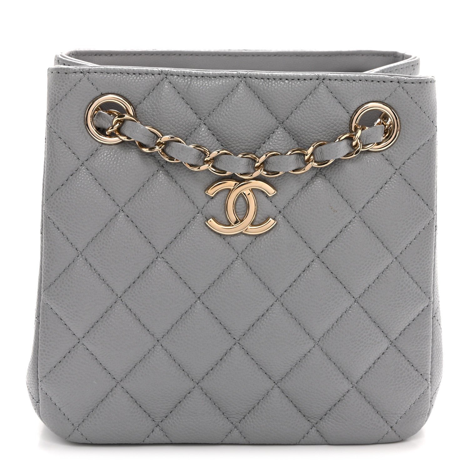 Chanel Caviar Quilted Mini Bucket Bag Grey