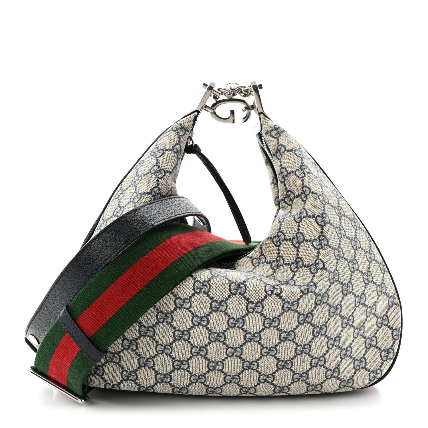 Gucci GG Supreme Monogram Textured Calfskin Web Large Attache Shoulder Bag  Beige Blue