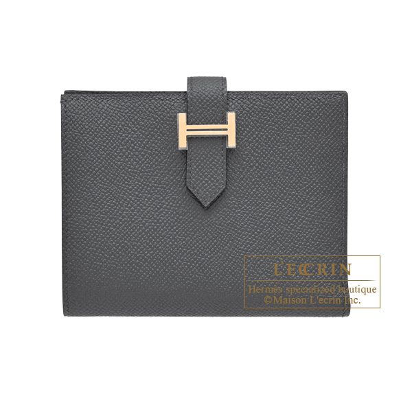 Hermes Bearn compact wallet Gris misty Epsom leather Champagne gold hardware